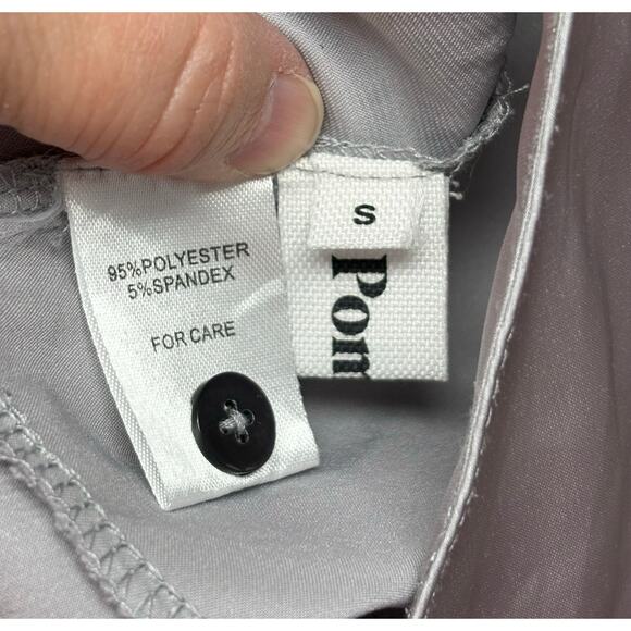 Pomelo Satin Blouse, Gray Wrap Shirt, Peplum, Bell Sleeves, Women's Size S - Picture 5 of 7